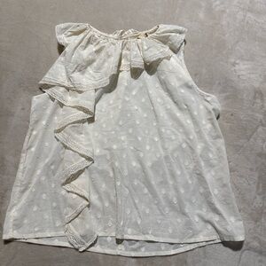 Ulla Johnson Ivory Sleeveless Ruffle Dot-Trim Top